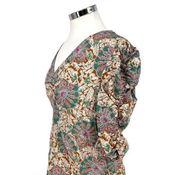 Veronica Beard Henrieta Silk Floral Ruched Blouse Top Multicolor Size 8 - Picture 6 of 15